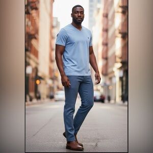 Polo by Ralph Lauren Men's Blue V-Neck Shirt